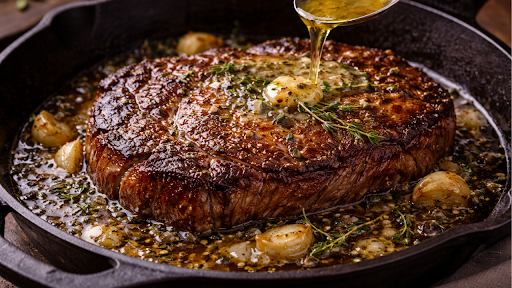 Butter Basted Rib Eye with Garlic and Thyme