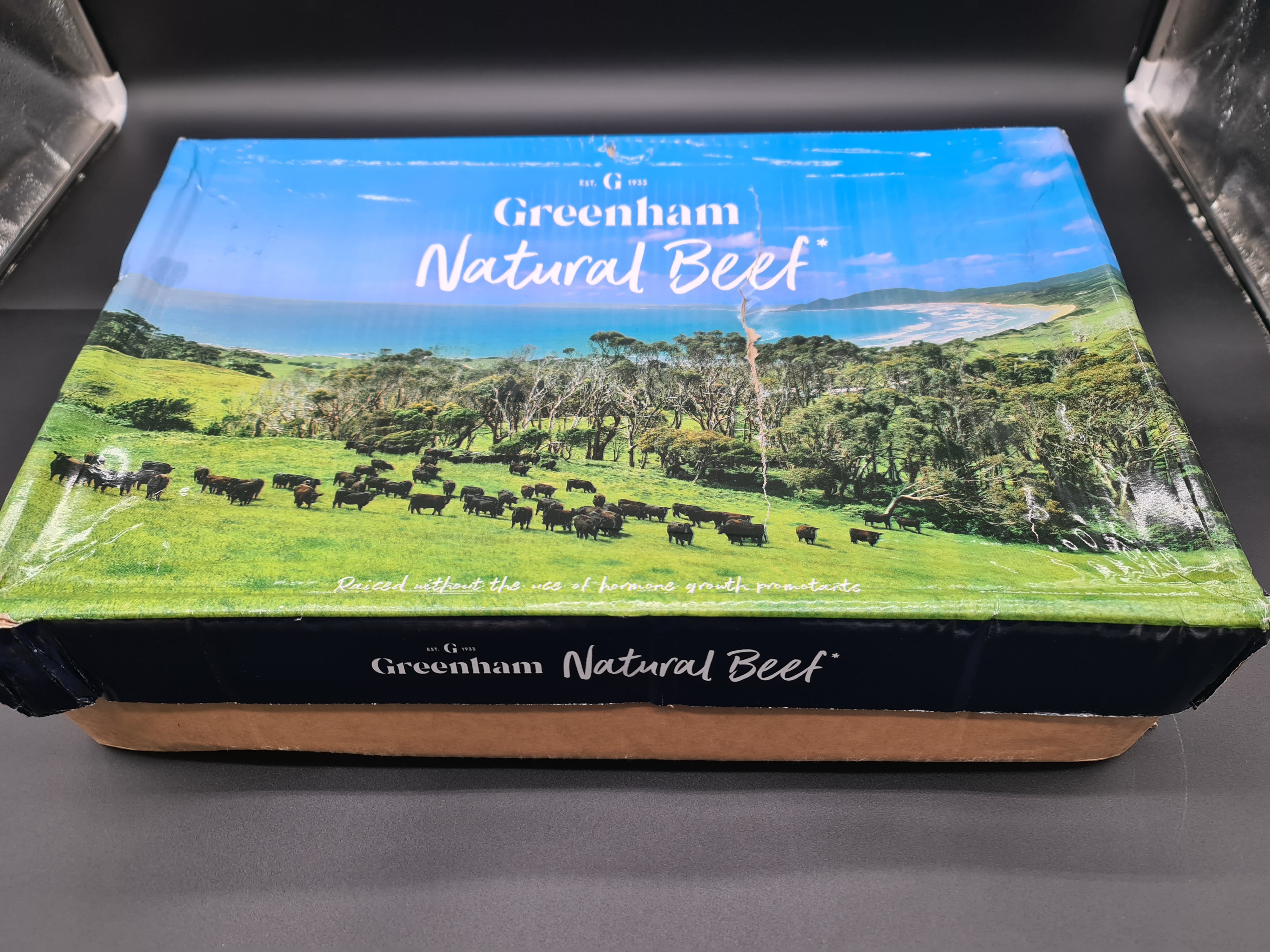 Greenham Natural Beef cut showing lean meat and fat cap