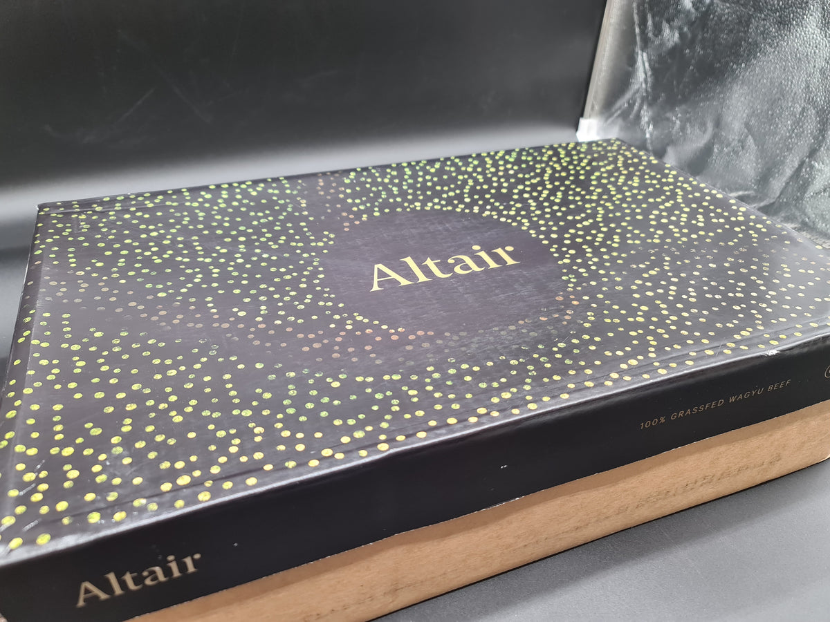Angled view of closed Altair grassfed Wagyu beef box