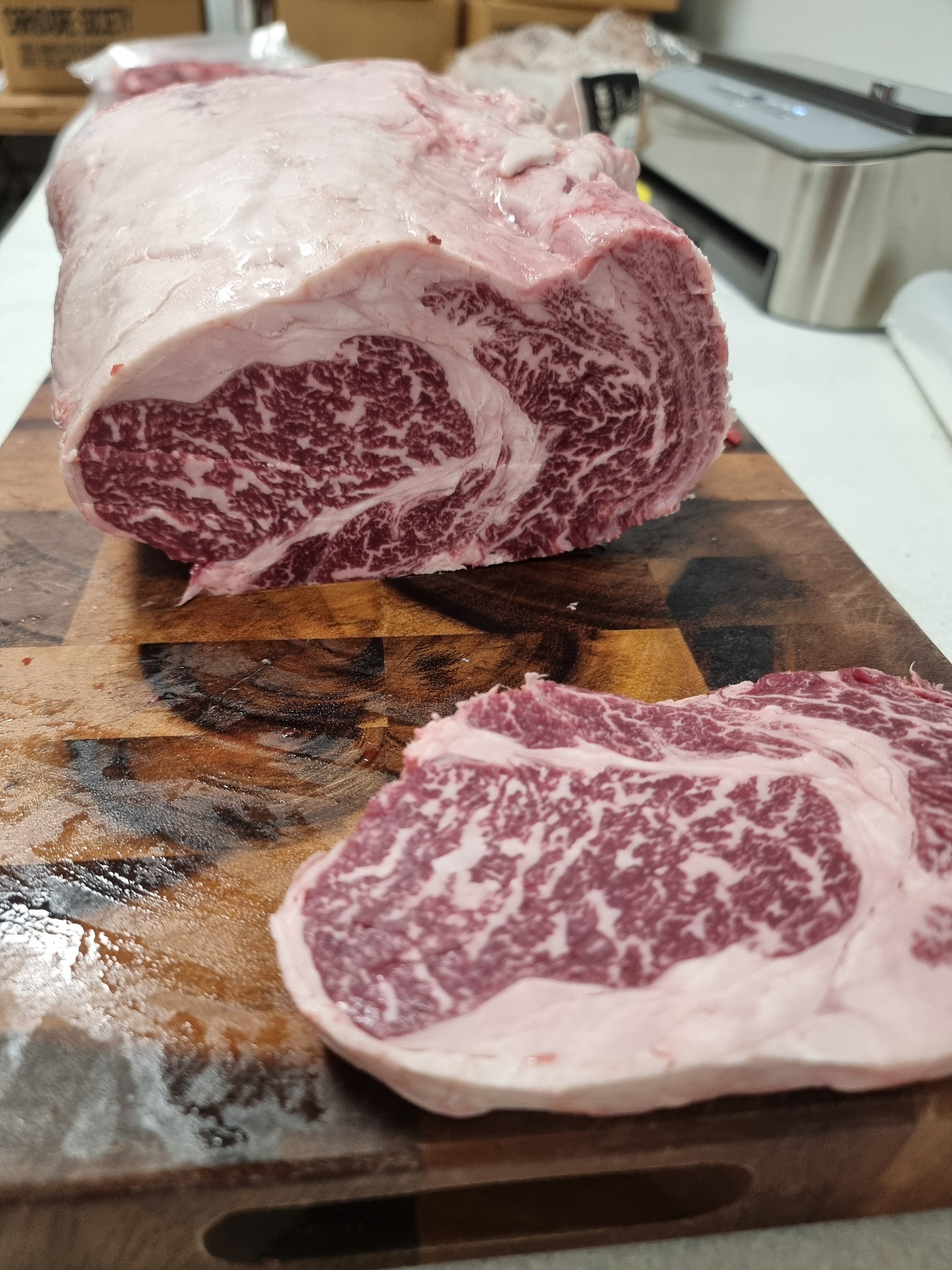 Stone Axe full blood Wagyu rib eye sealed for freshness