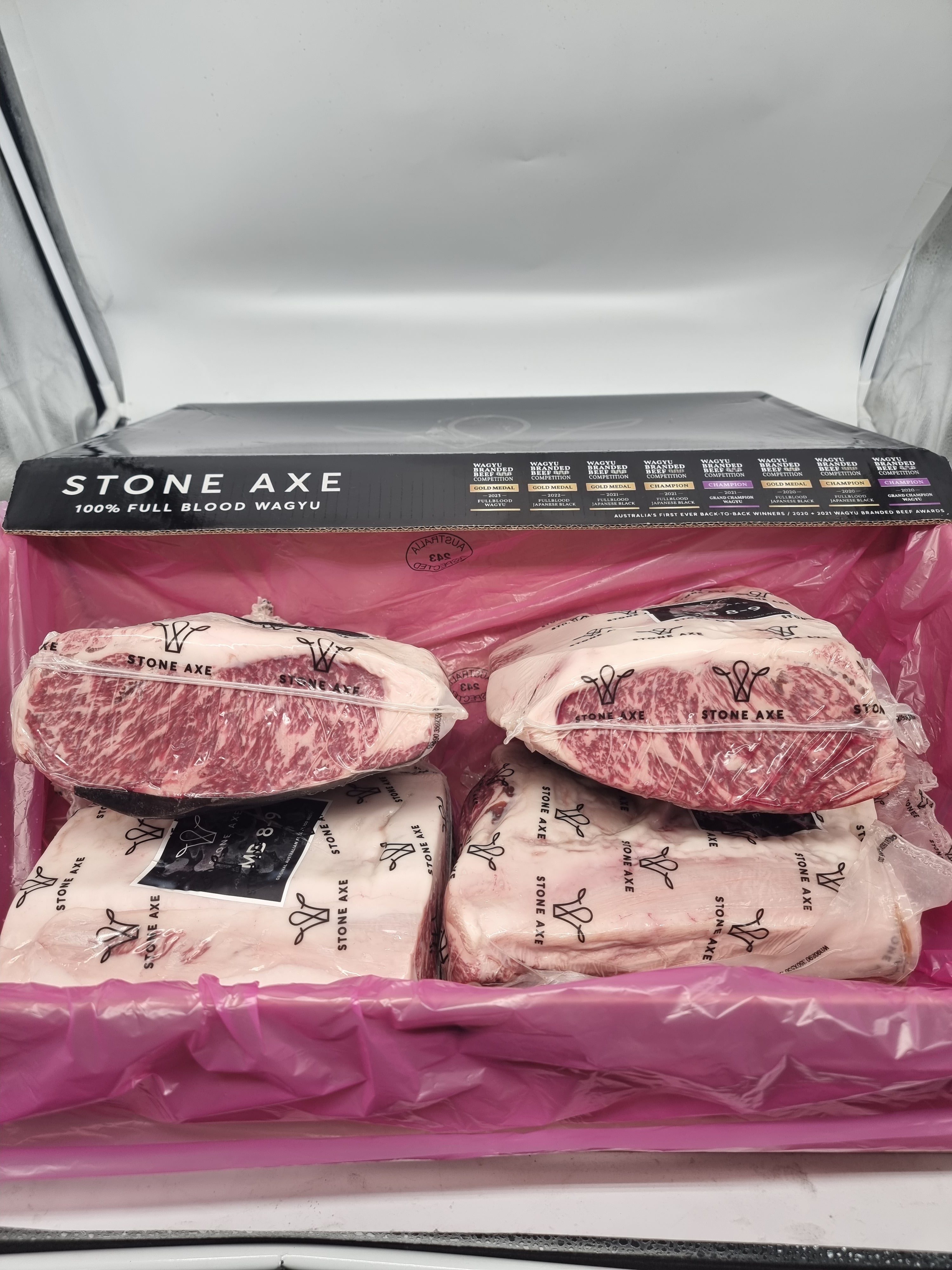 Stone Axe Full Blood Wagyu Porterhouse (MB 8–9+) $149/kg