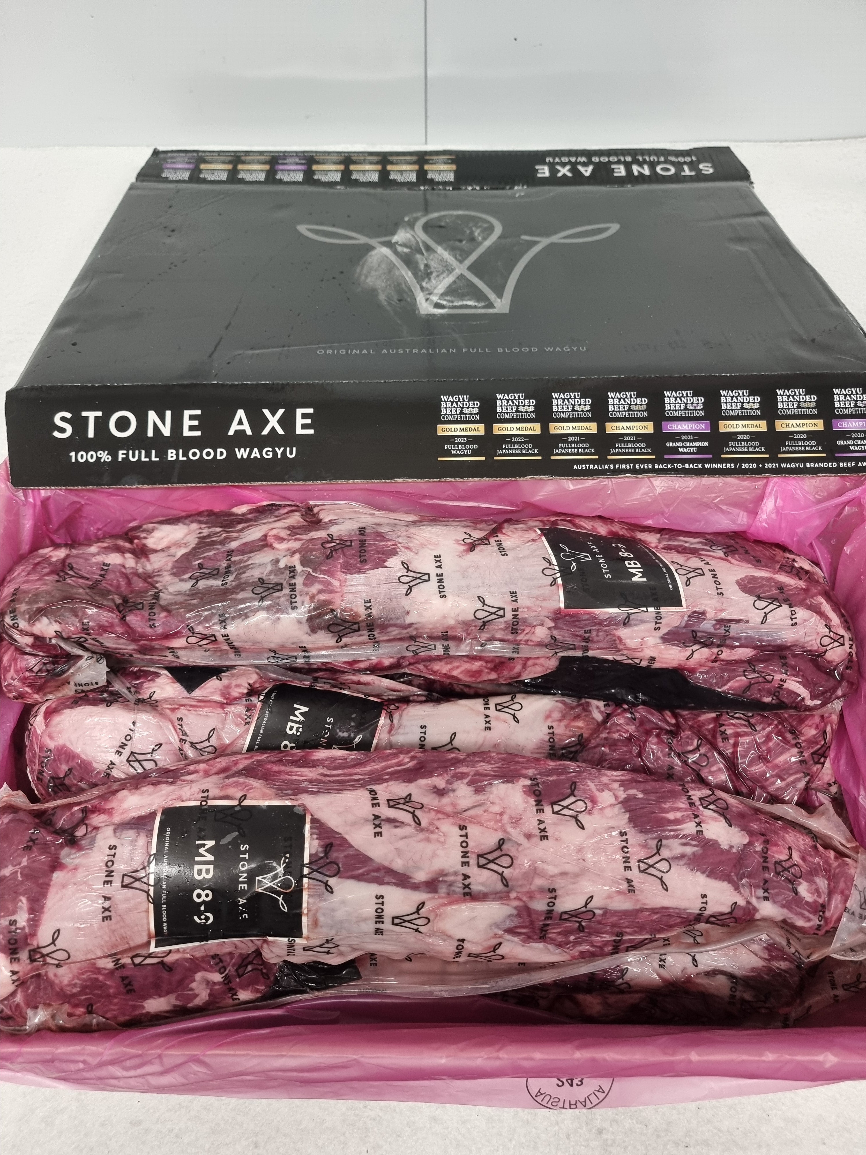 Stone Axe Full Blood Wagyu Eye Fillet (MB 8–9+) $199/kg
