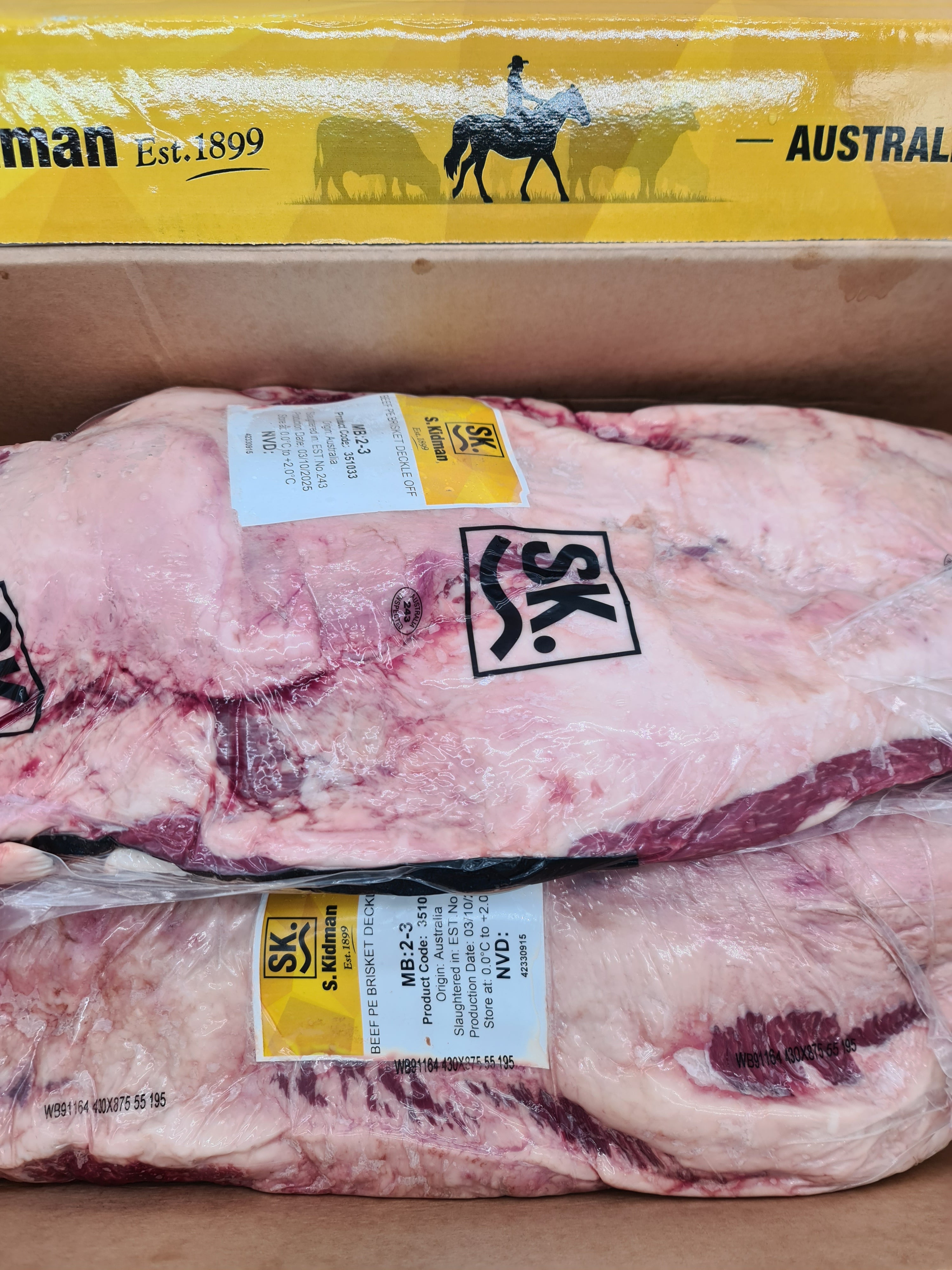 S.Kidman F1 Wagyu MB2-3 P/E Brisket (Deckle-off) $26/kg *SPECIAL*