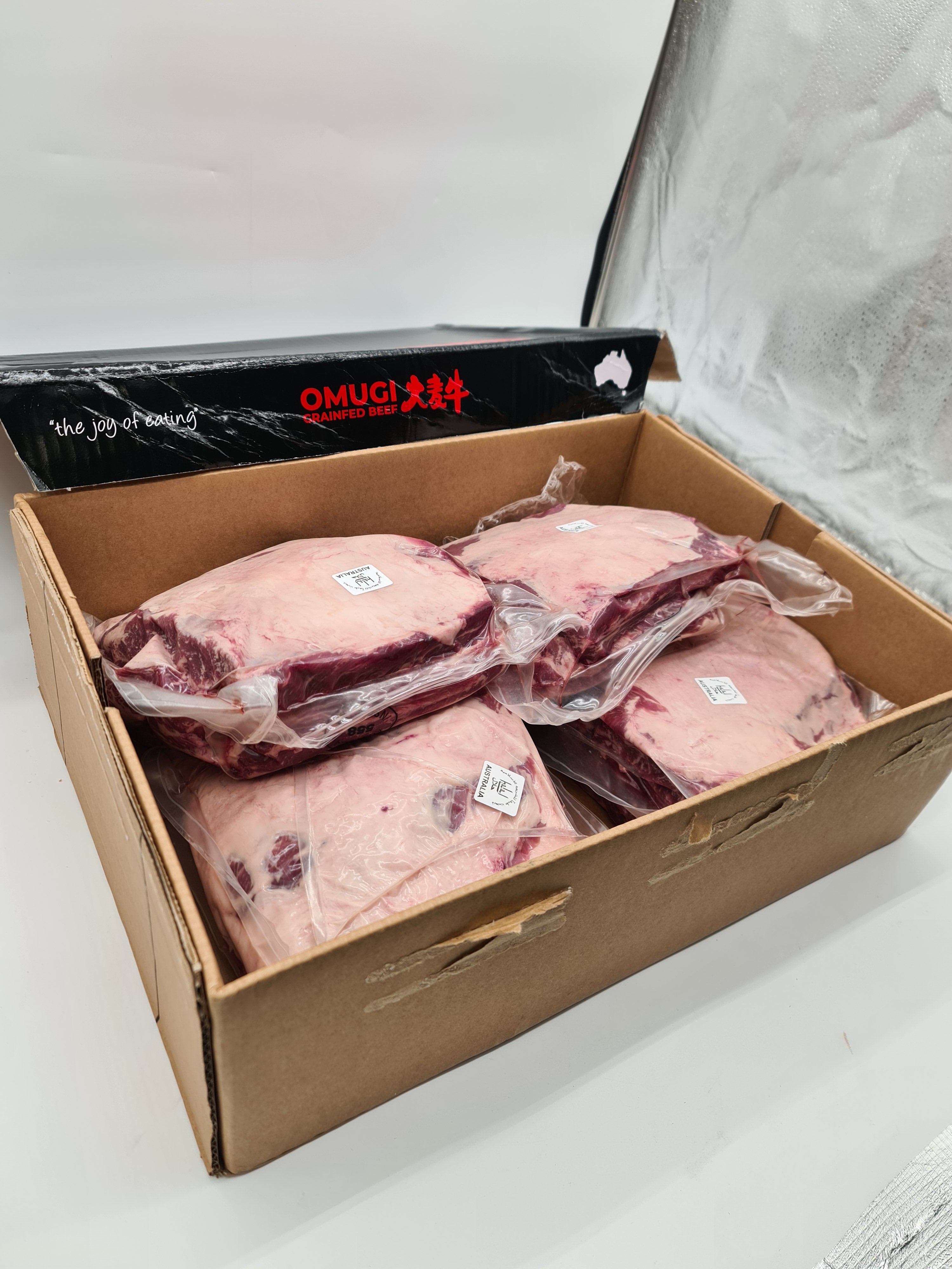 Omugi grain fed beef short ribs in vacuum packaging