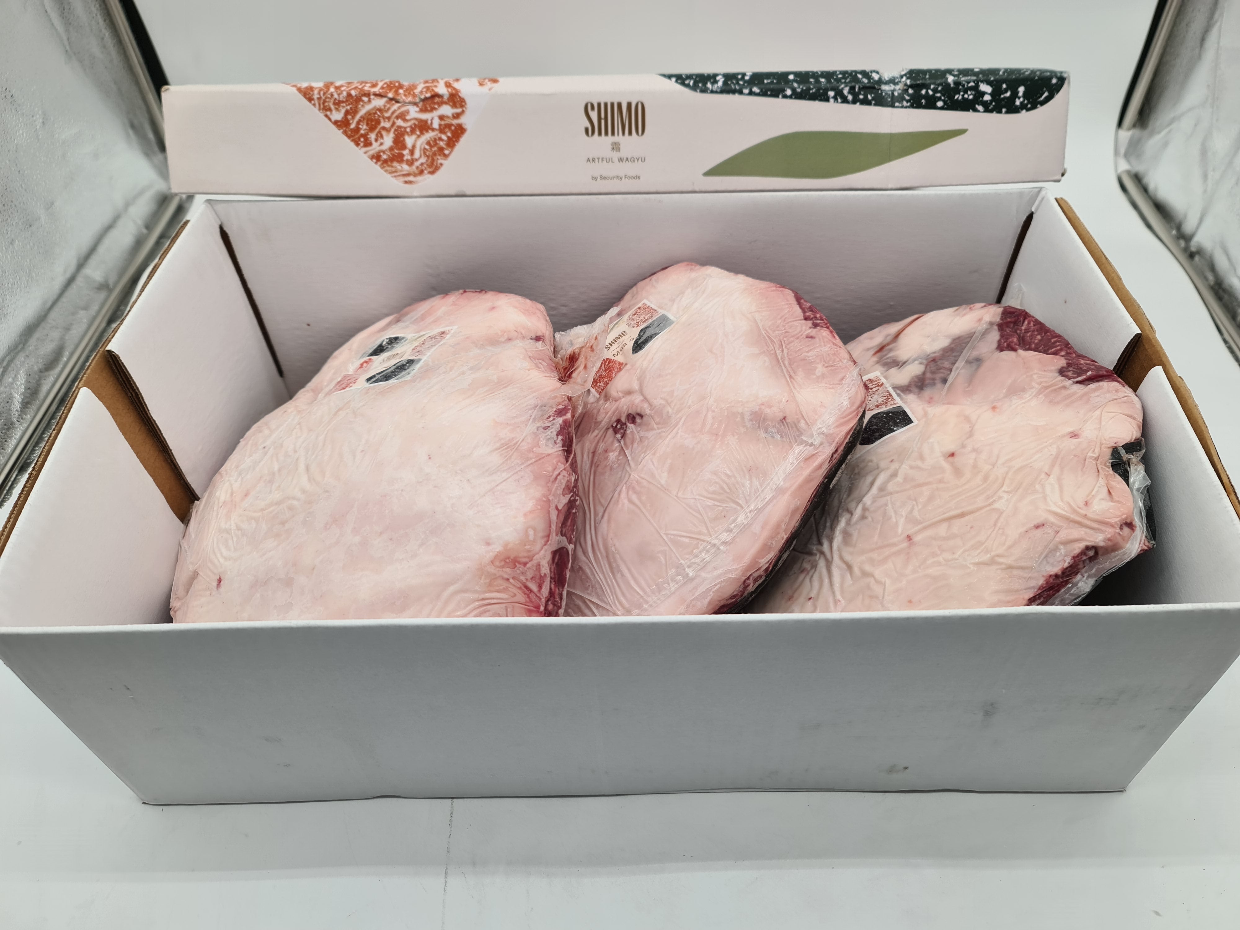Shimo grain fed Wagyu MB9 plus rump cap picanha in vacuum packaging