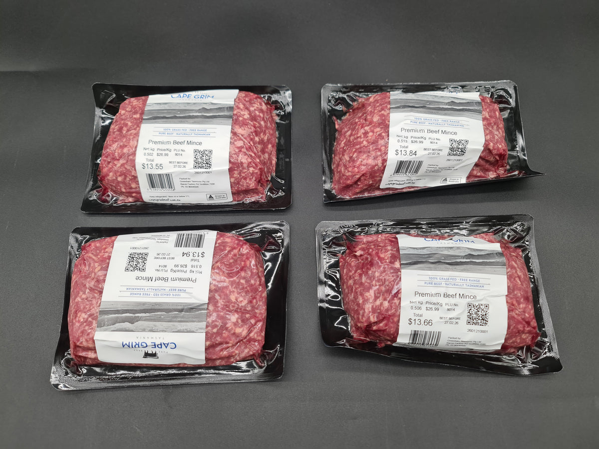 Closed premium beef box on a dark studio surface