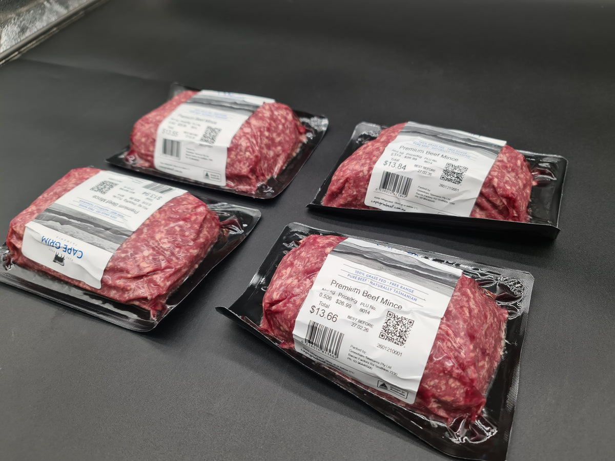 Angled view of closed premium beef box