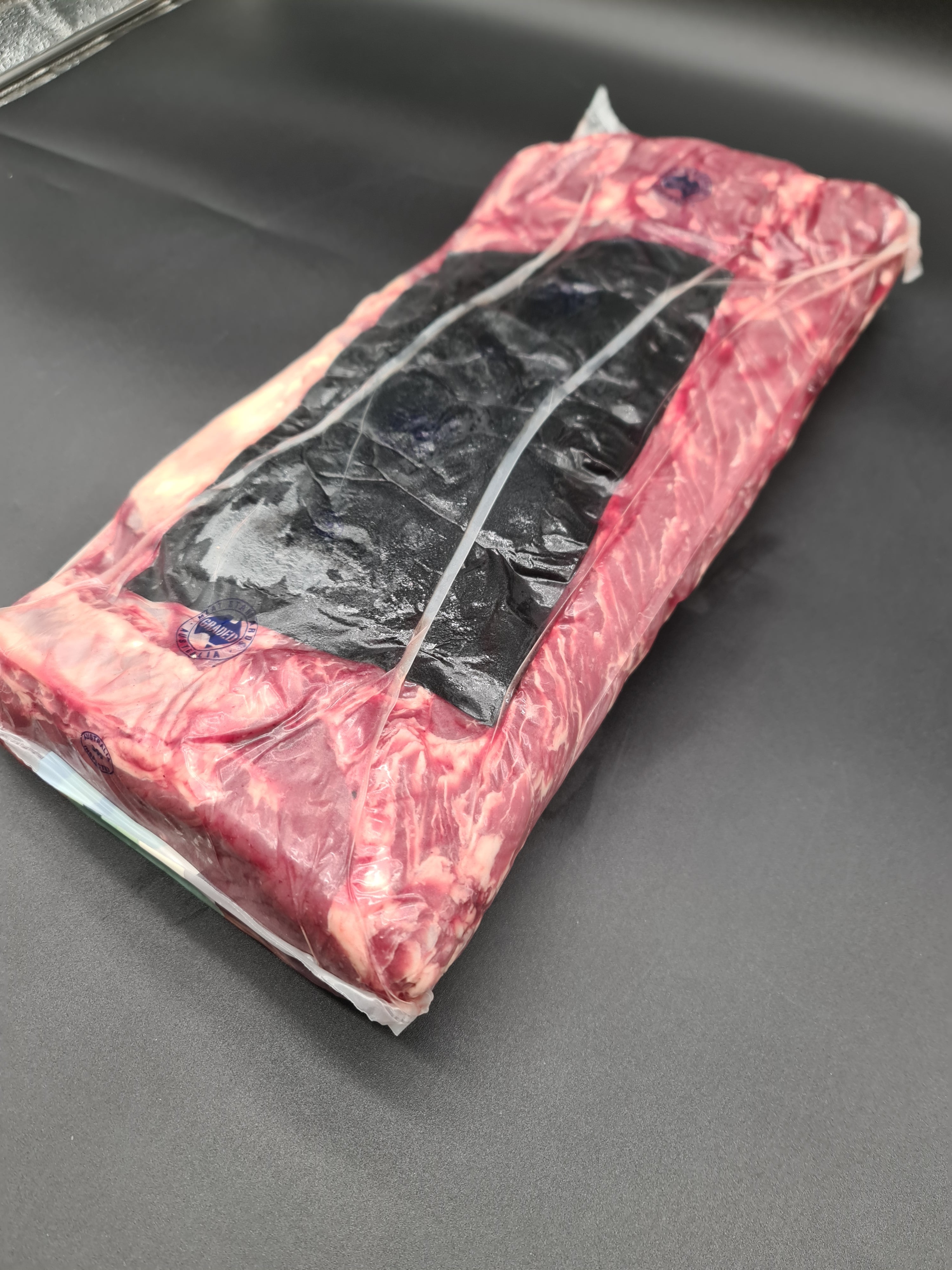 Close-up of premium beef cut in clear packaging