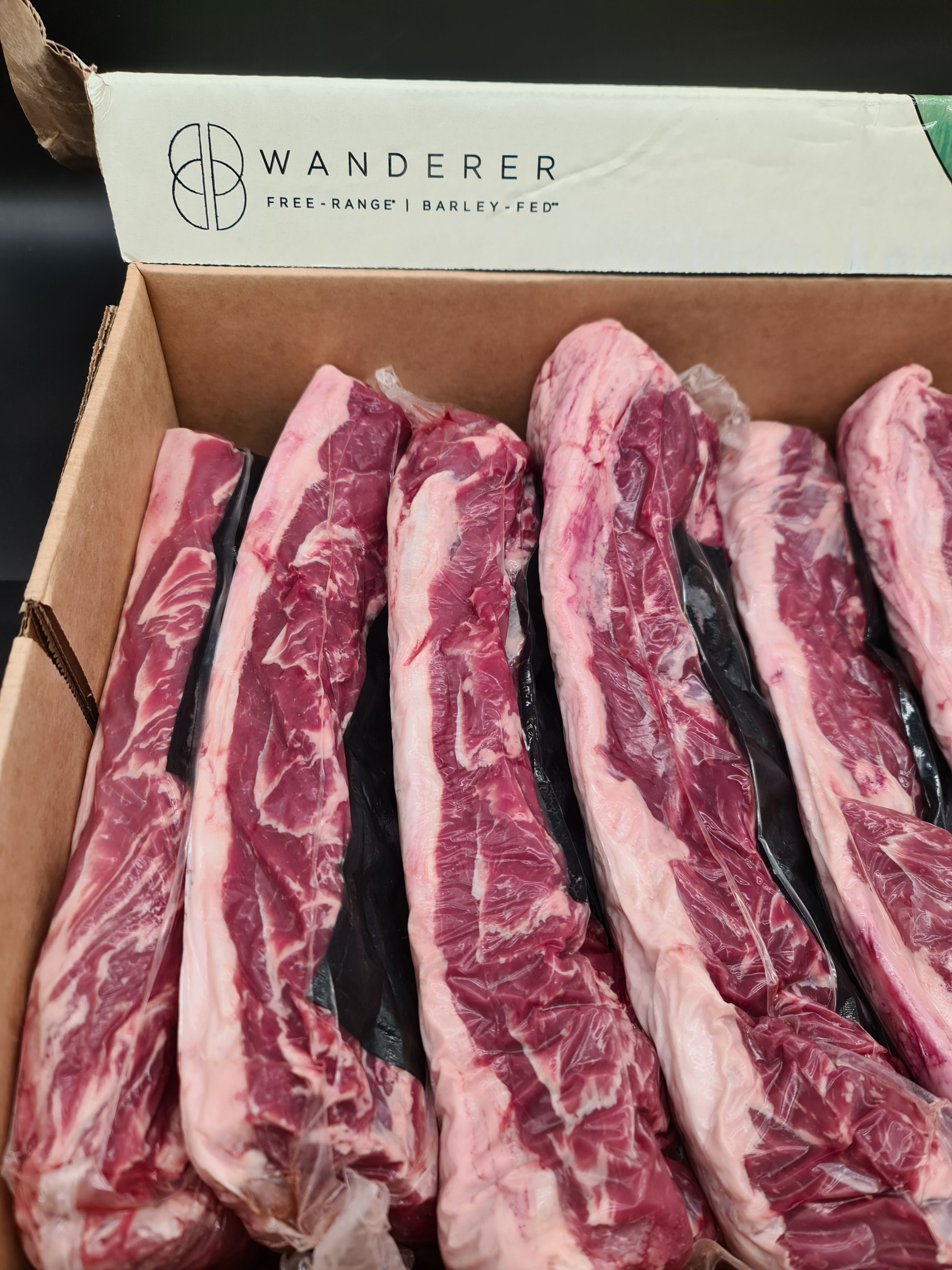 Open premium meat box with vacuum-packed cuts inside