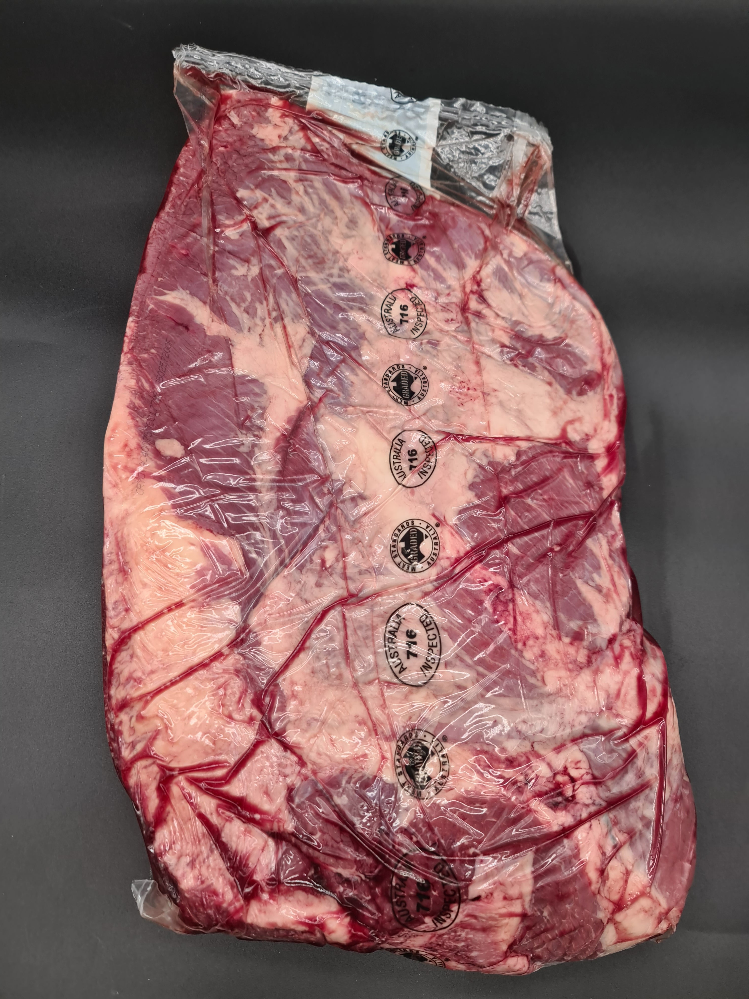 Close-up of two premium meat cuts with fat caps