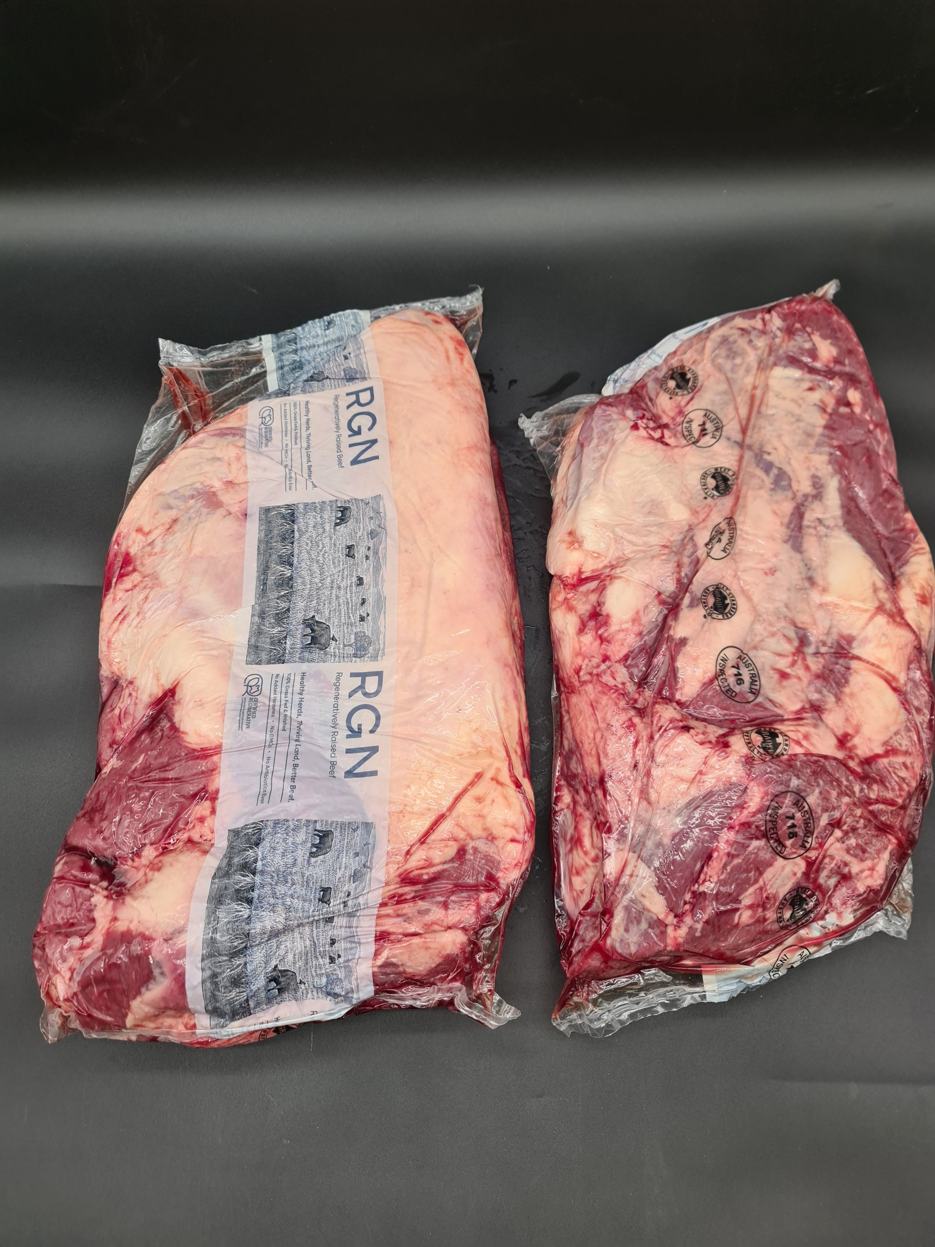 Top view of packed premium meat cuts in a box