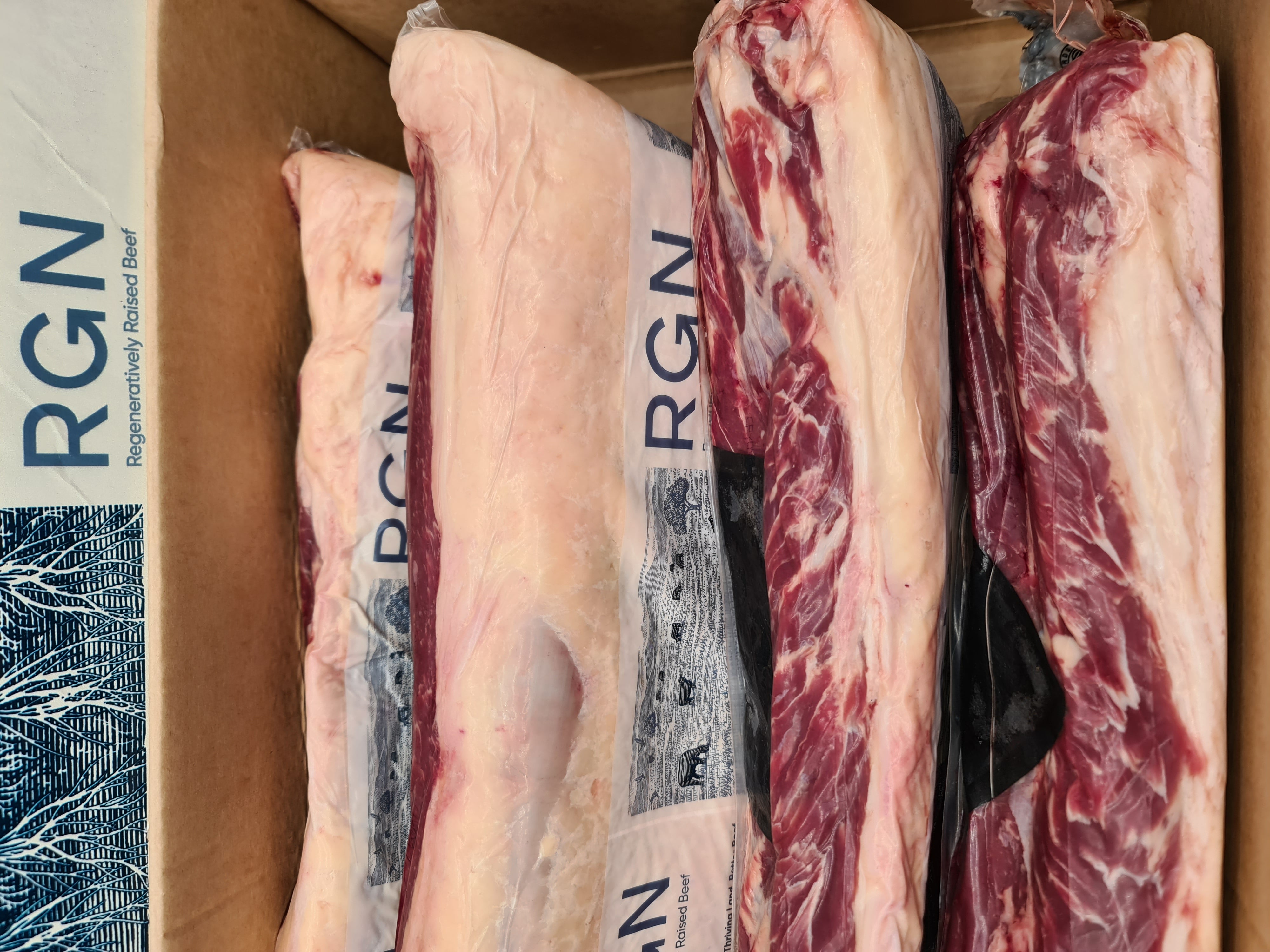 Angled view of closed premium beef box