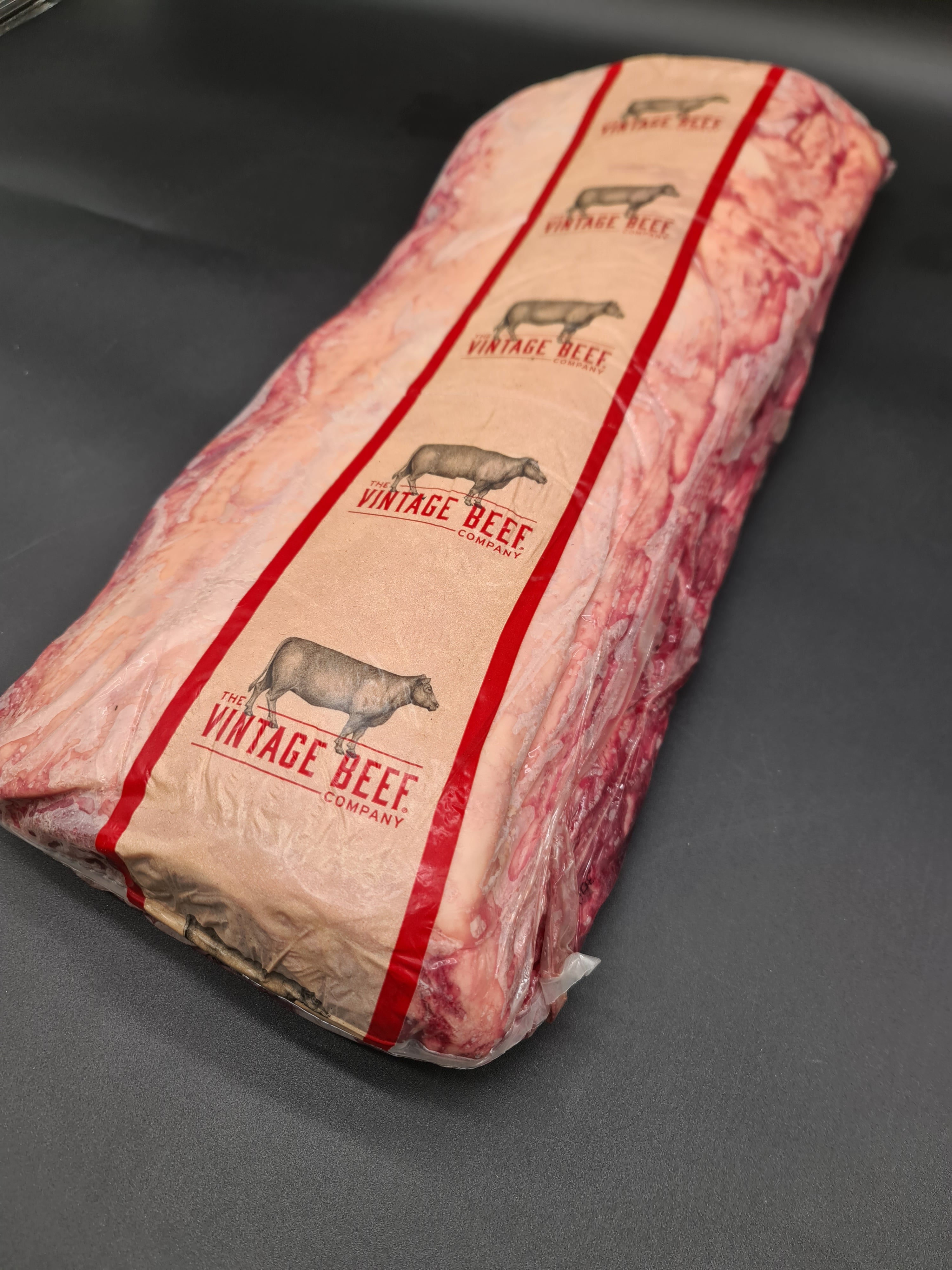 Angled premium beef cut with visible fat cap
