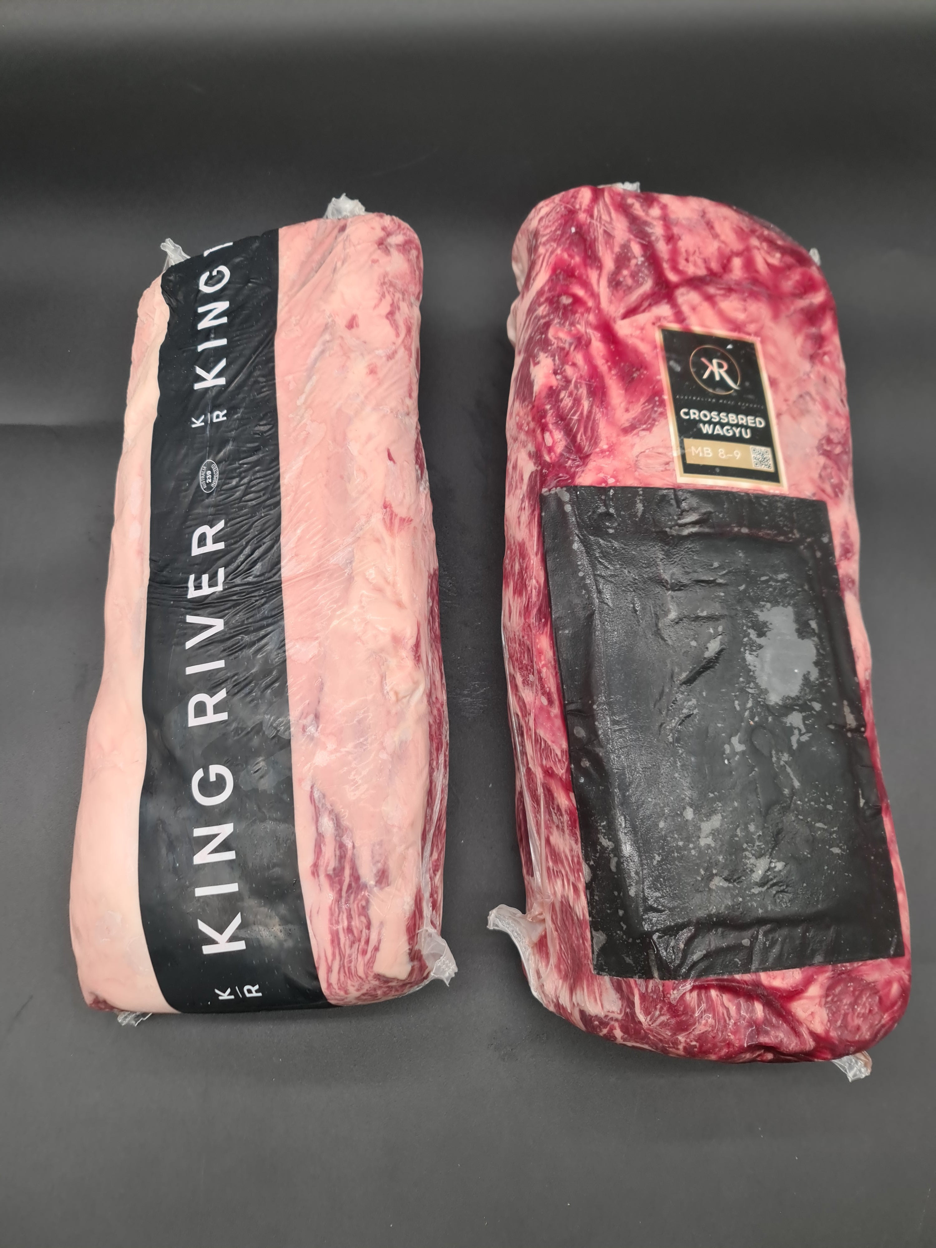 Two premium beef cuts side by side in packaging