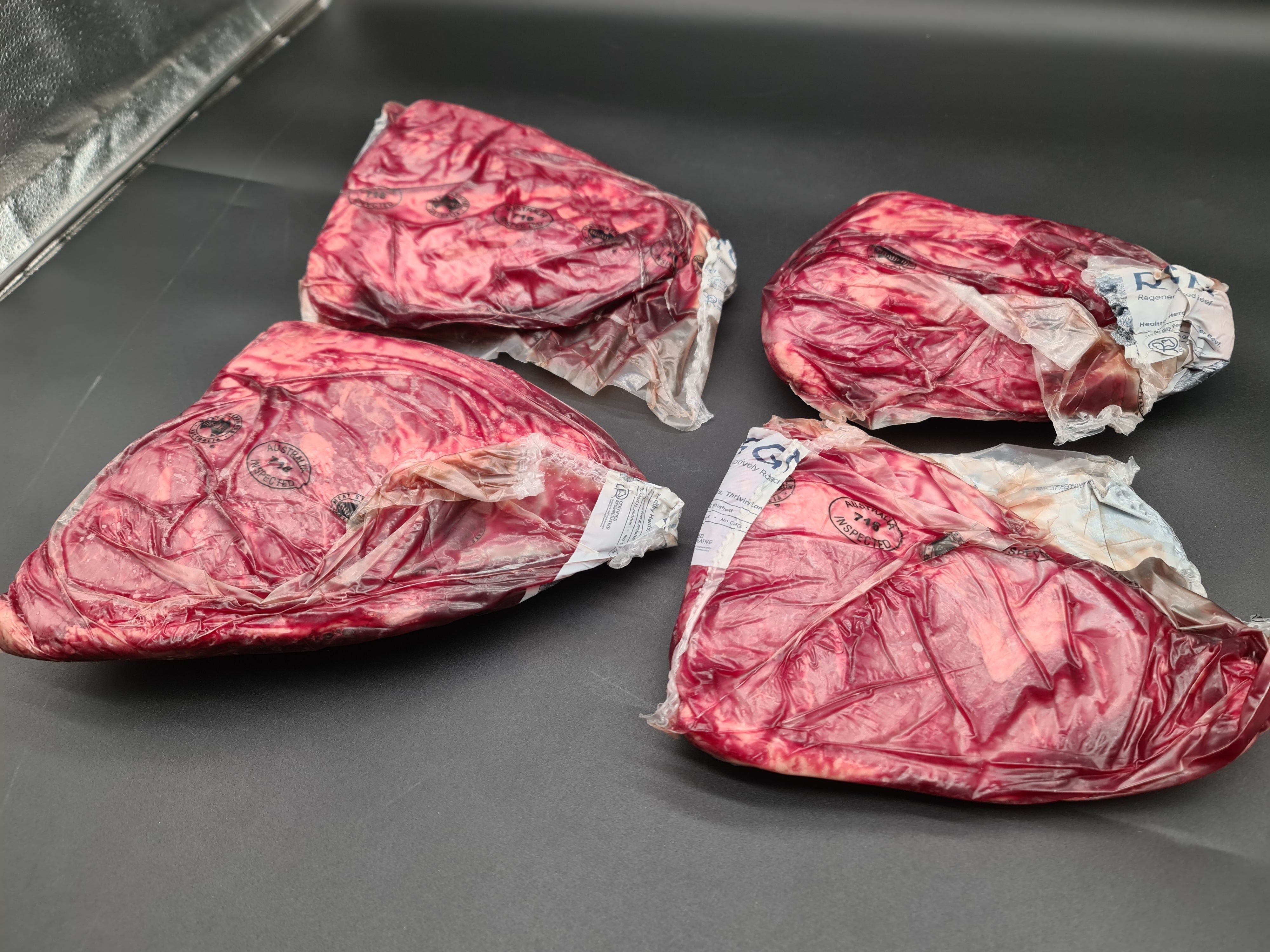 RGN regeneratively raised grass fed beef primal in vacuum packaging