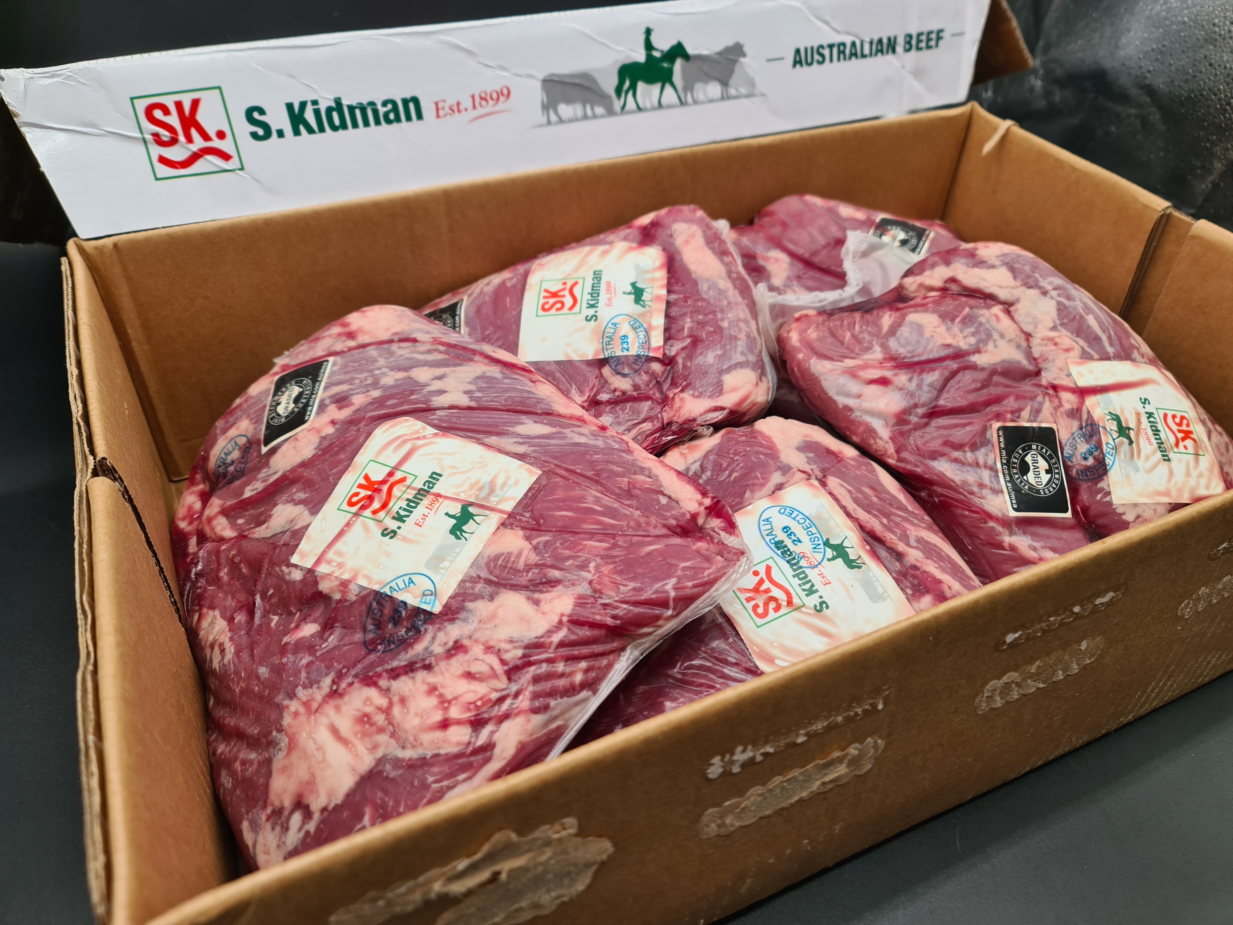 Close-up of premium meat cut in clear packaging