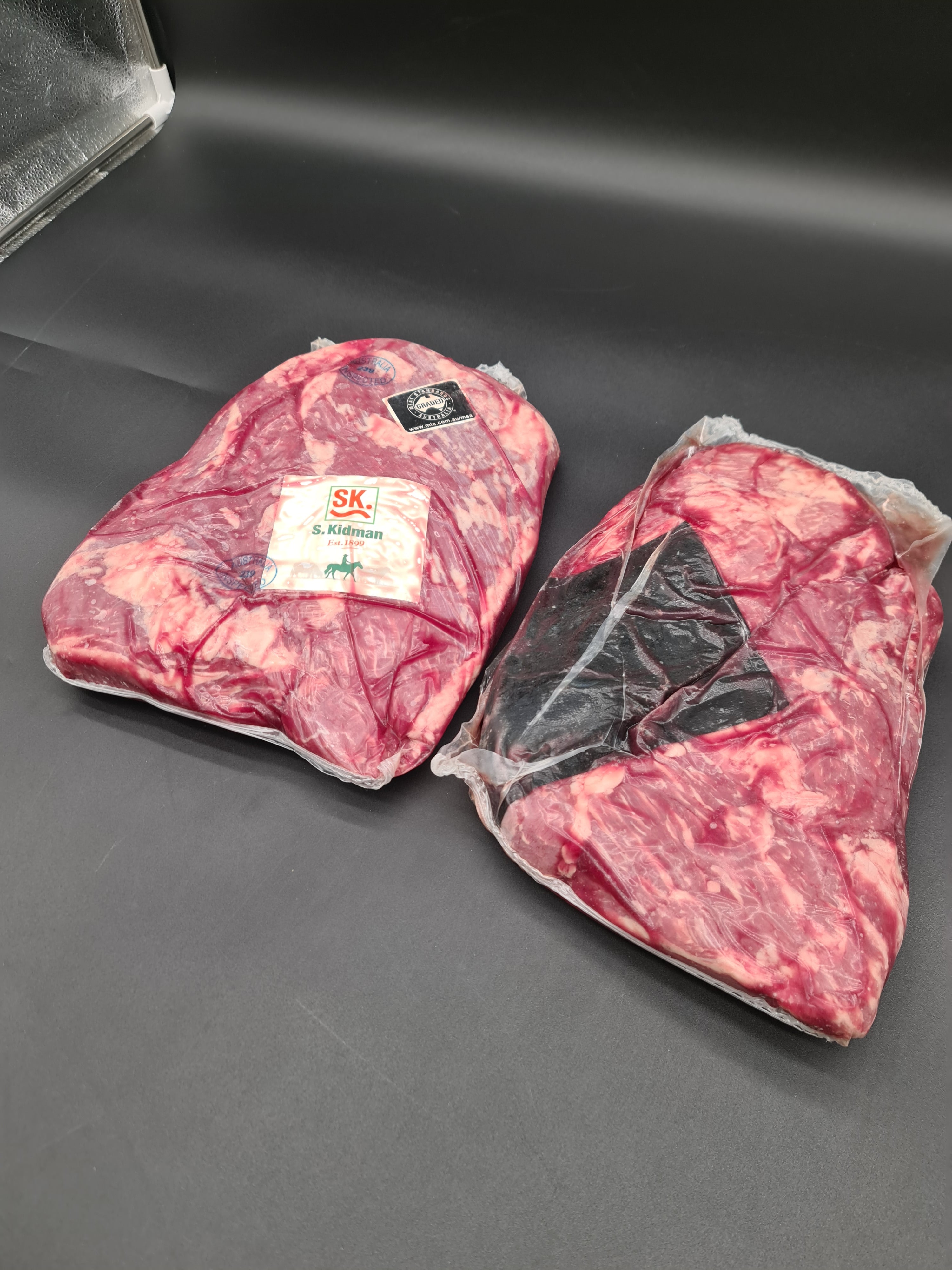 Angled view of a closed premium meat box