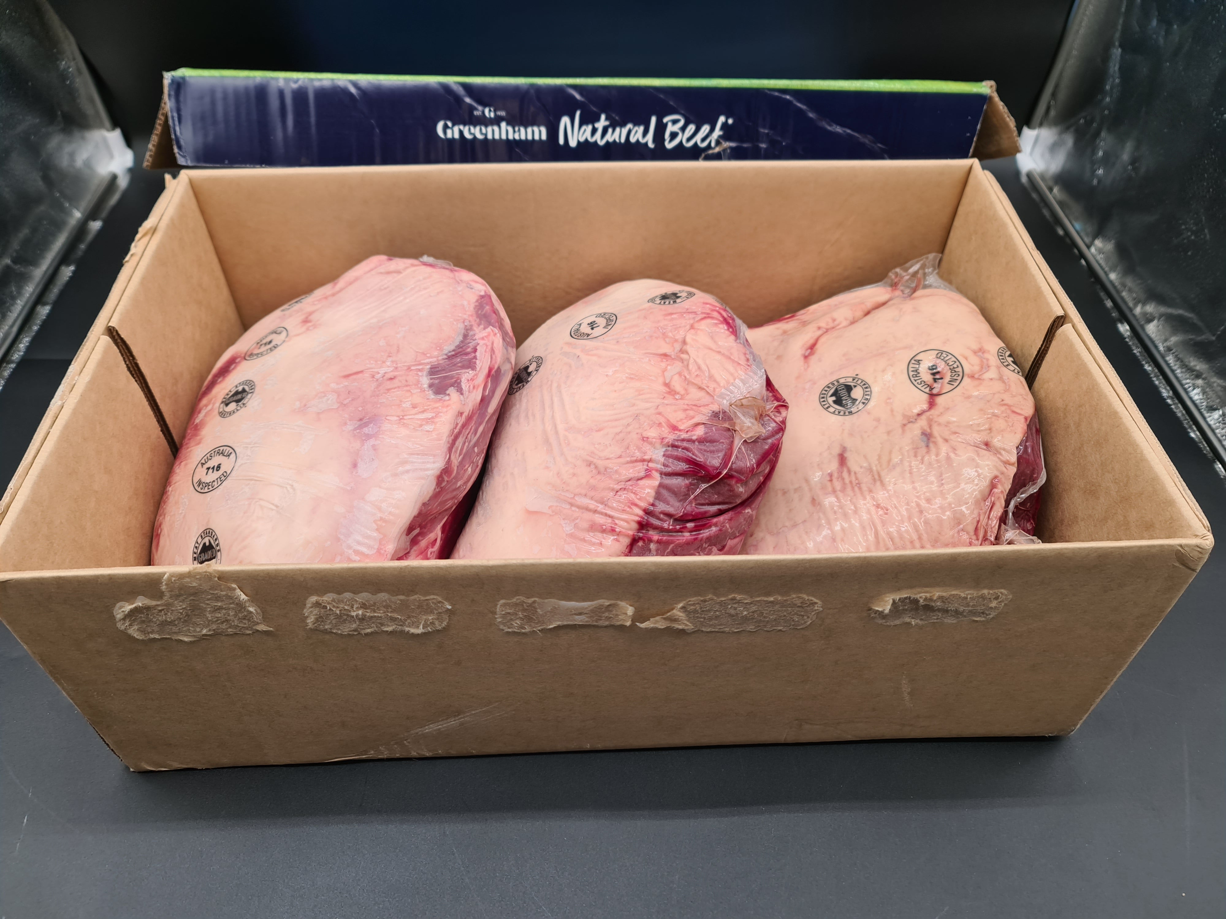 Greenham Natural grass fed beef primal in vacuum packaging