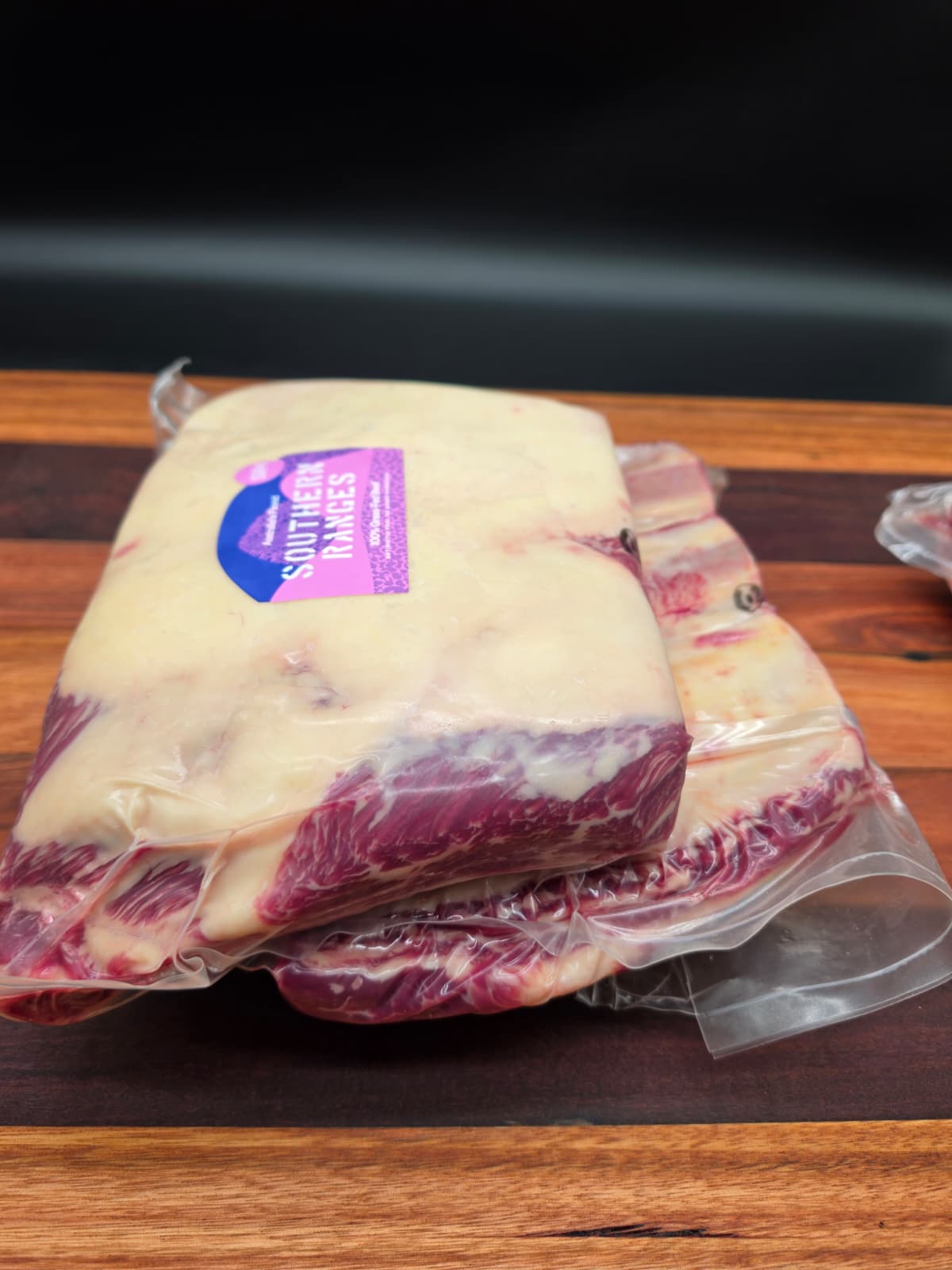 Bone-in beef short rib slab in Southern Ranges branded packaging