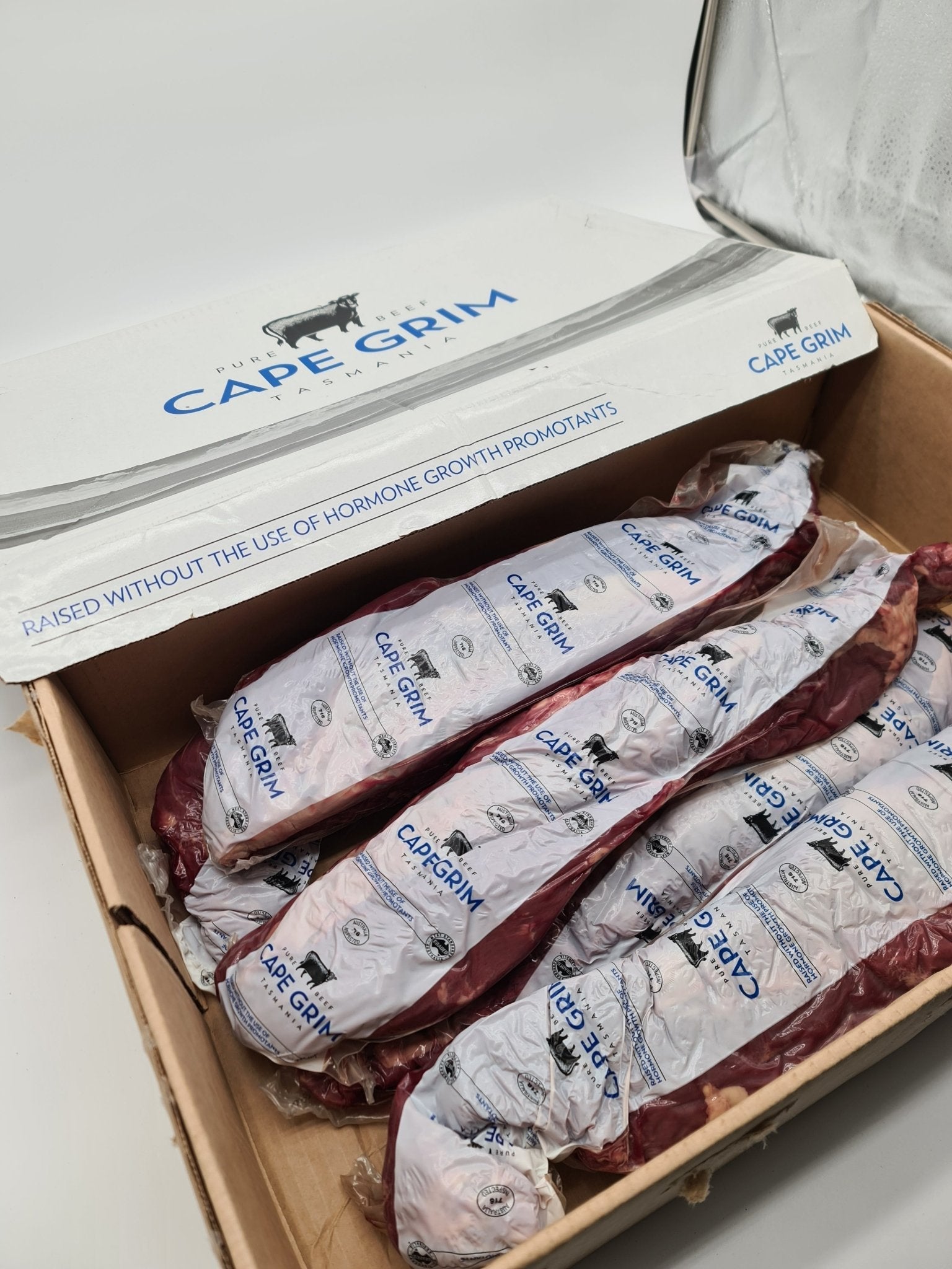 Cape Grim grass fed eye fillet tenderloin in vacuum packaging