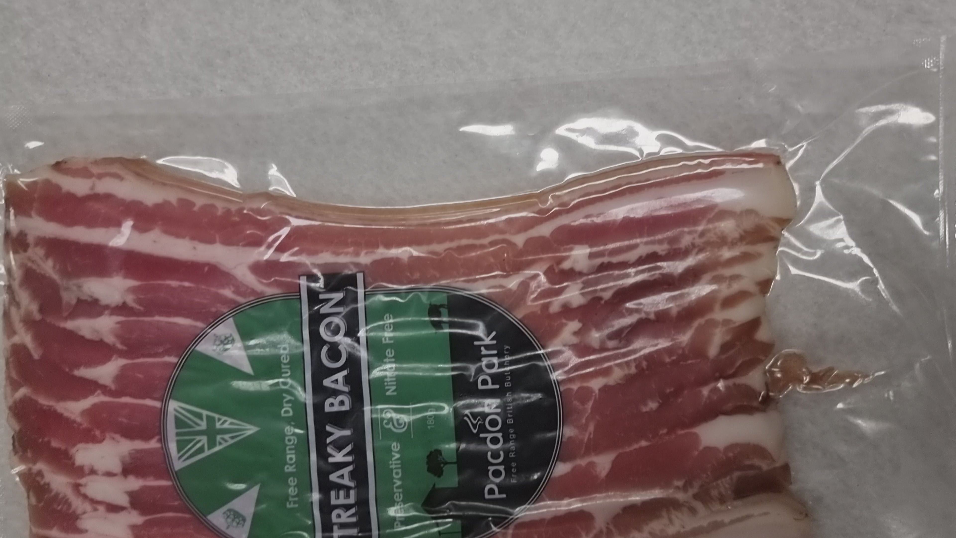 Free Range Dry Cured Steaky Bacon - Pacdon Park - Nitrate, Gluten, Preservative Free