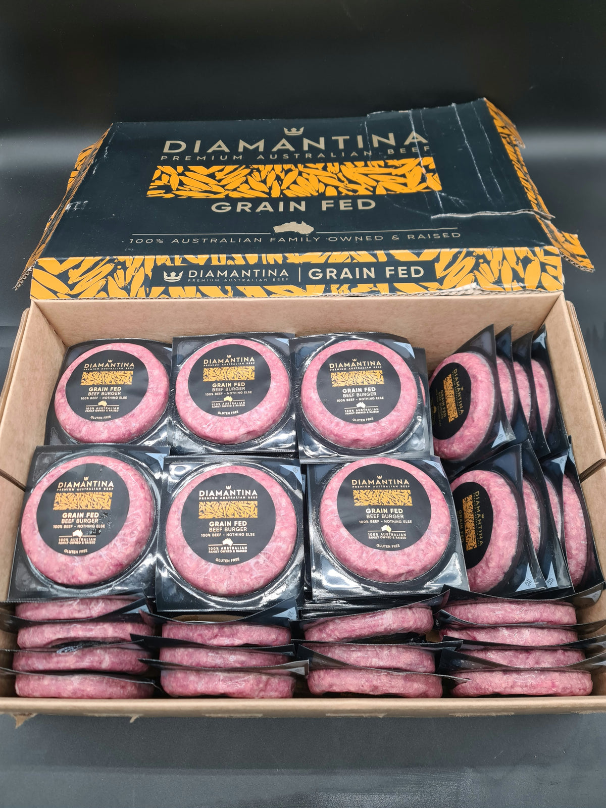Diamantina Grain Fed Beef Burger Patties 150g Each from $30/kg