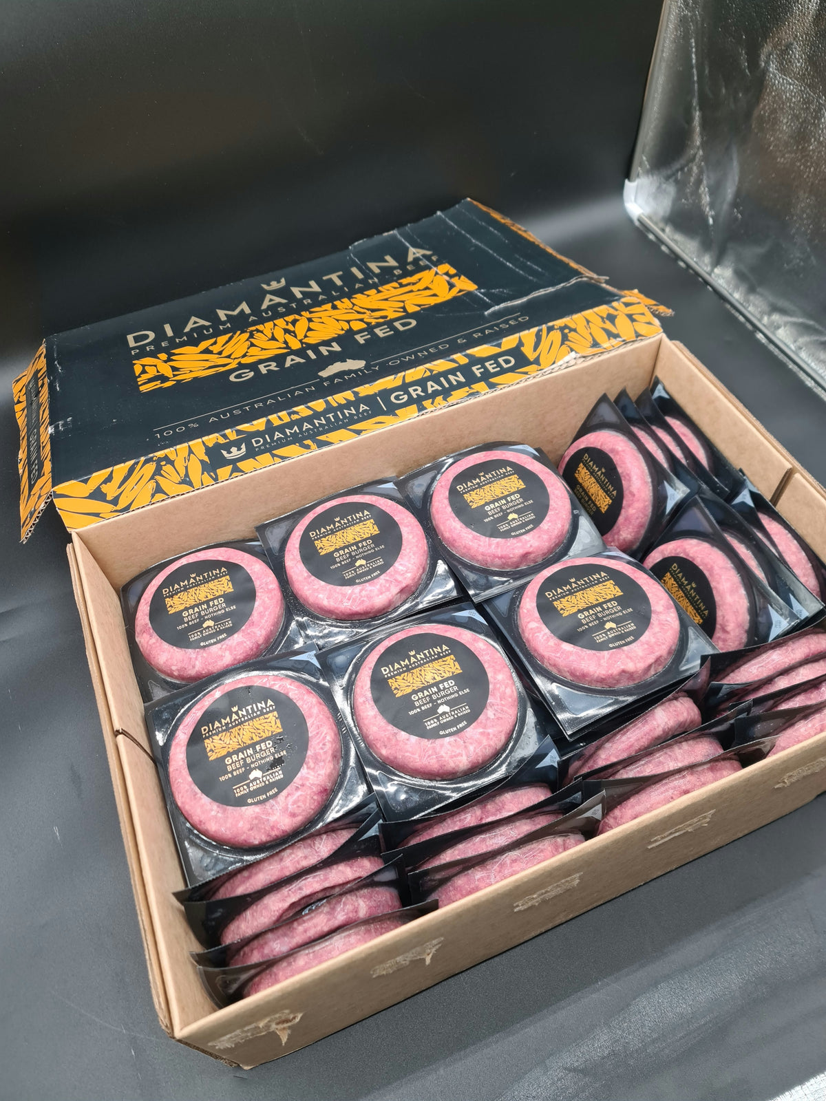 Diamantina Grain Fed Beef Burger Patties 150g Each from $30/kg