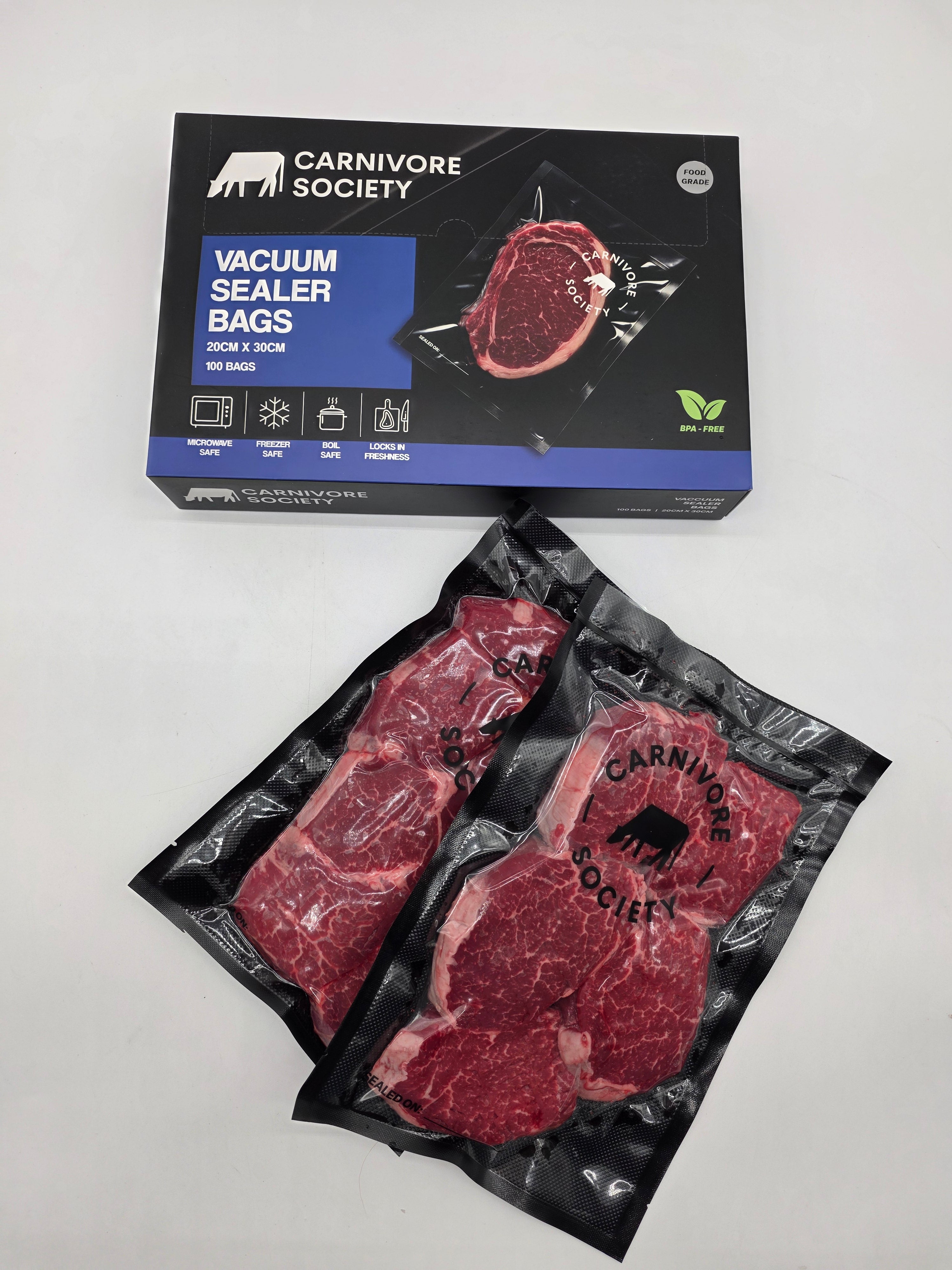 Carnivore Society Vacuum Sealer Bags - 20cm x 30cm (100 Pack)
