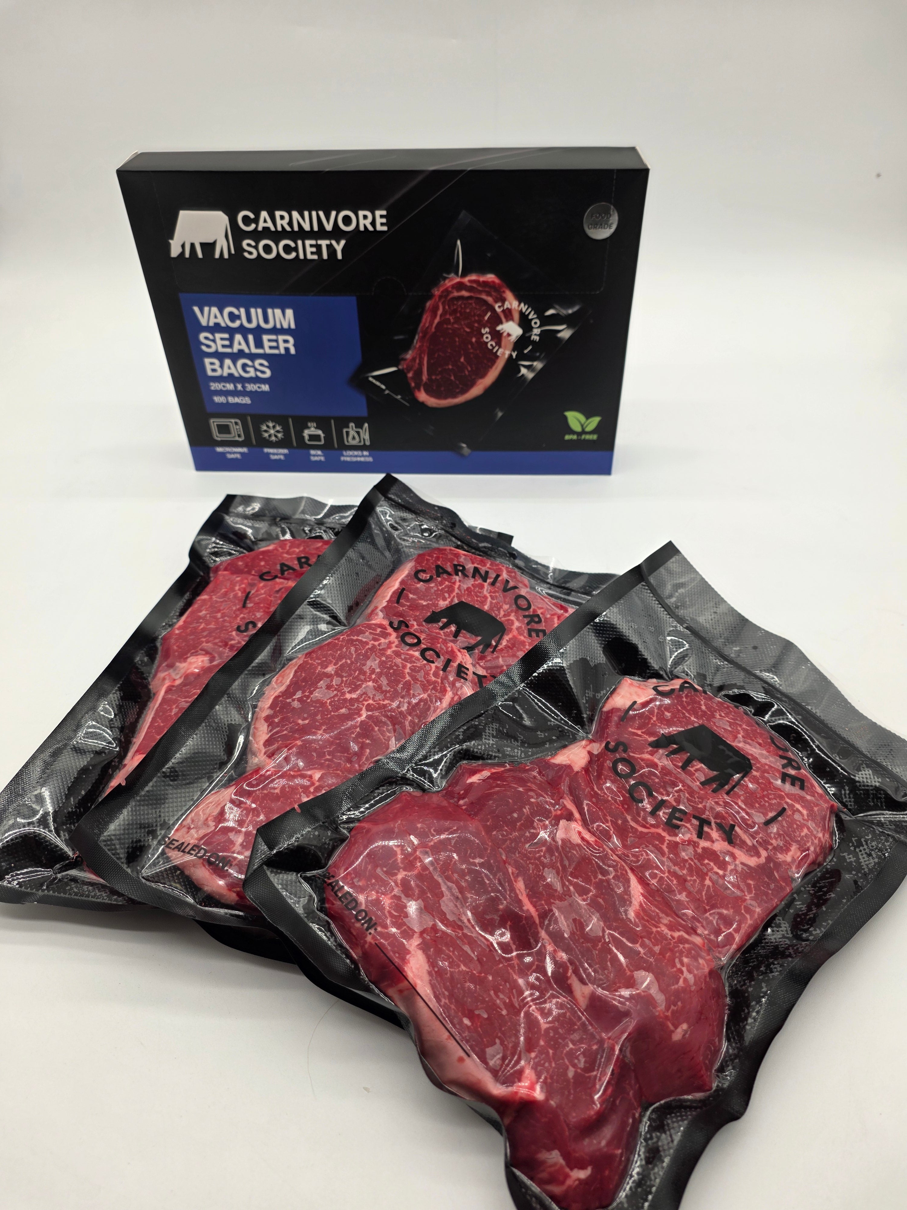 Carnivore Society Vacuum Sealer Bags - 20cm x 30cm (100 Pack)