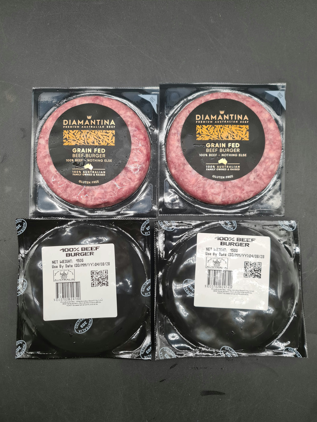 Diamantina Grain Fed Beef Burger Patties 150g Each from $30/kg