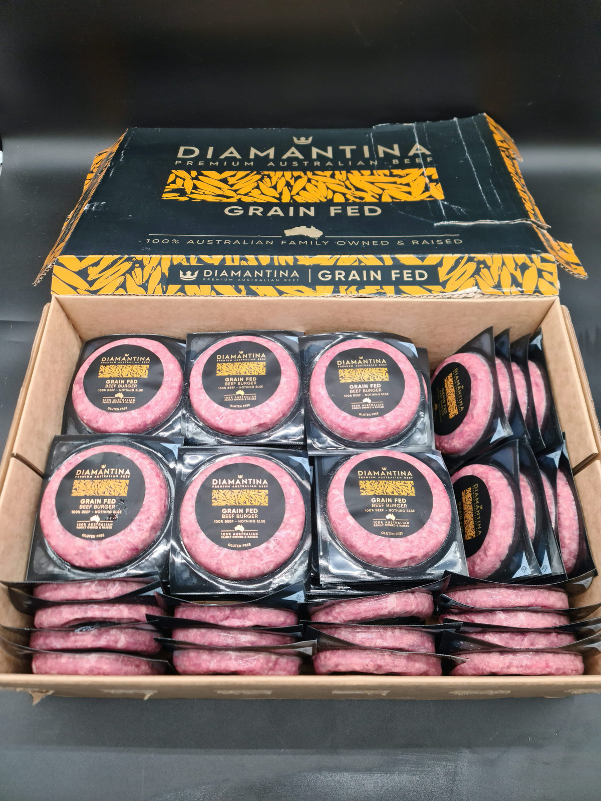 Diamantina Grain Fed Beef Burger Patties 150g Each from $30/kg