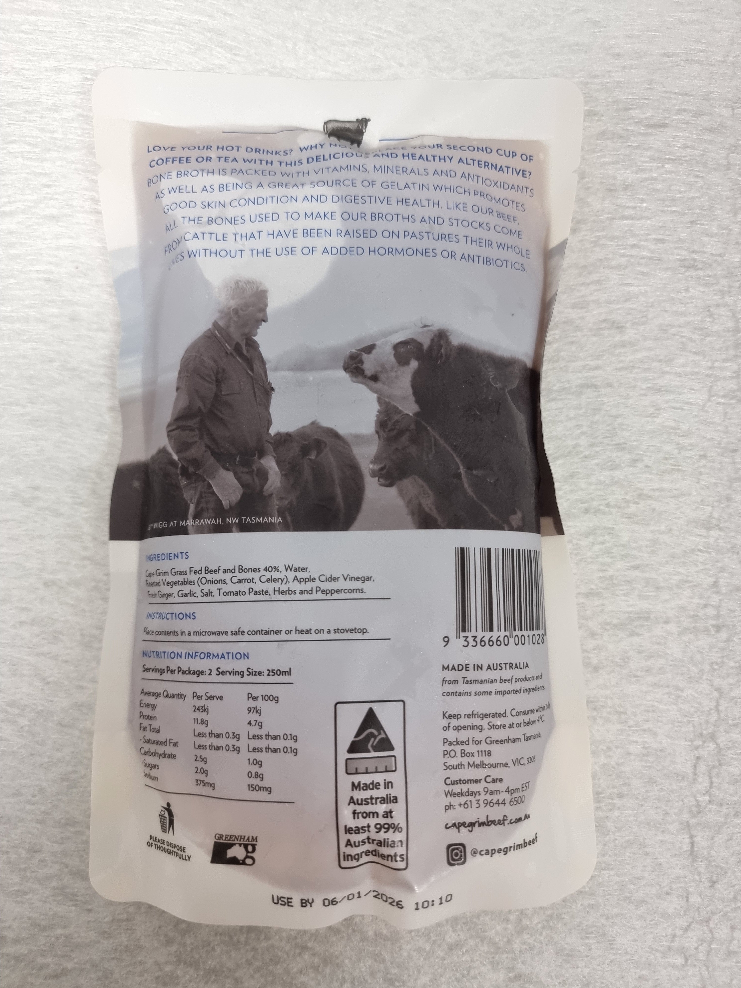 Cape Grim Bone Broth – 100% Grass-Fed & Finished, Tasmania (500mL)