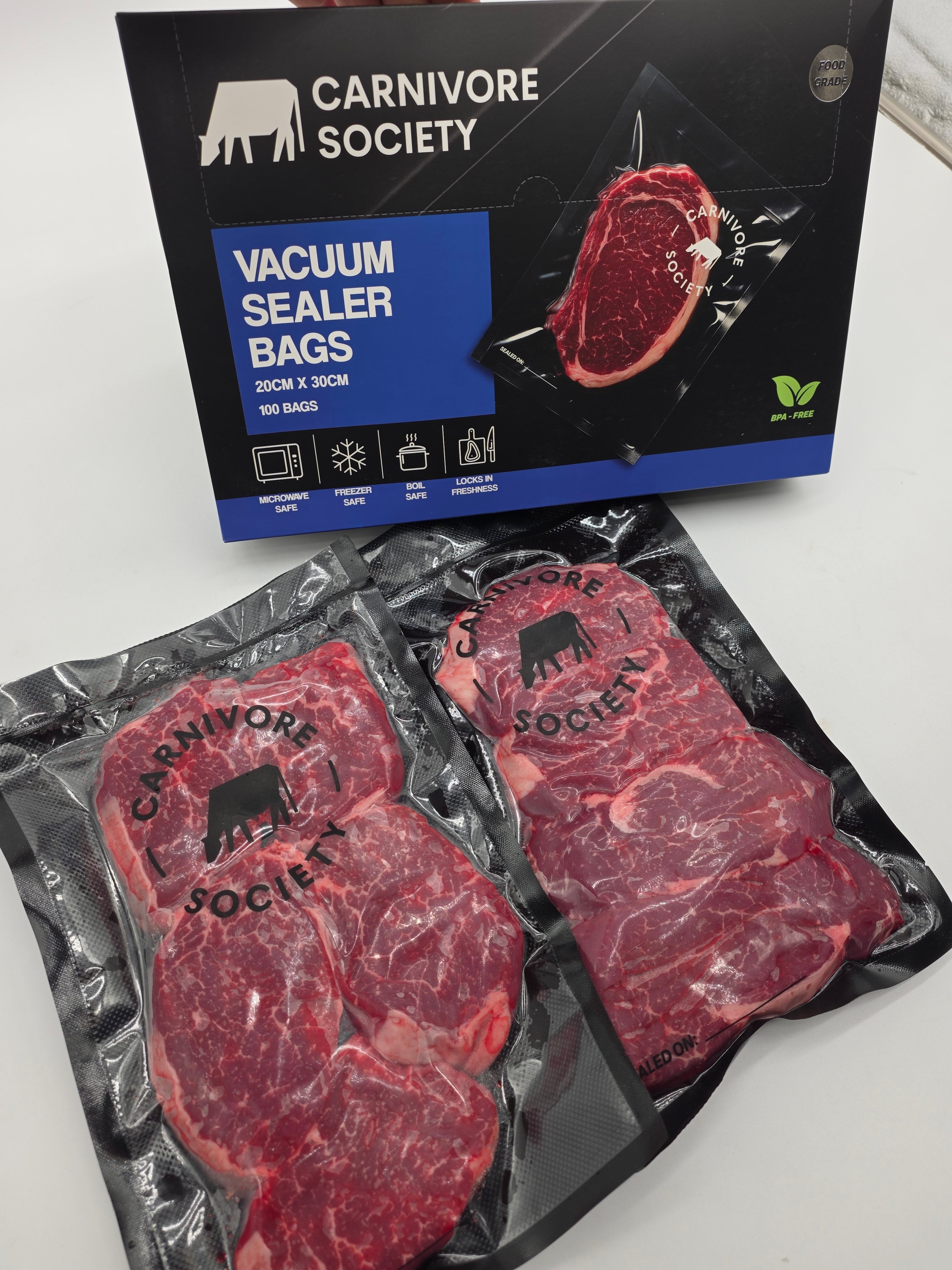 Carnivore Society Vacuum Sealer Bags - 20cm x 30cm (100 Pack)