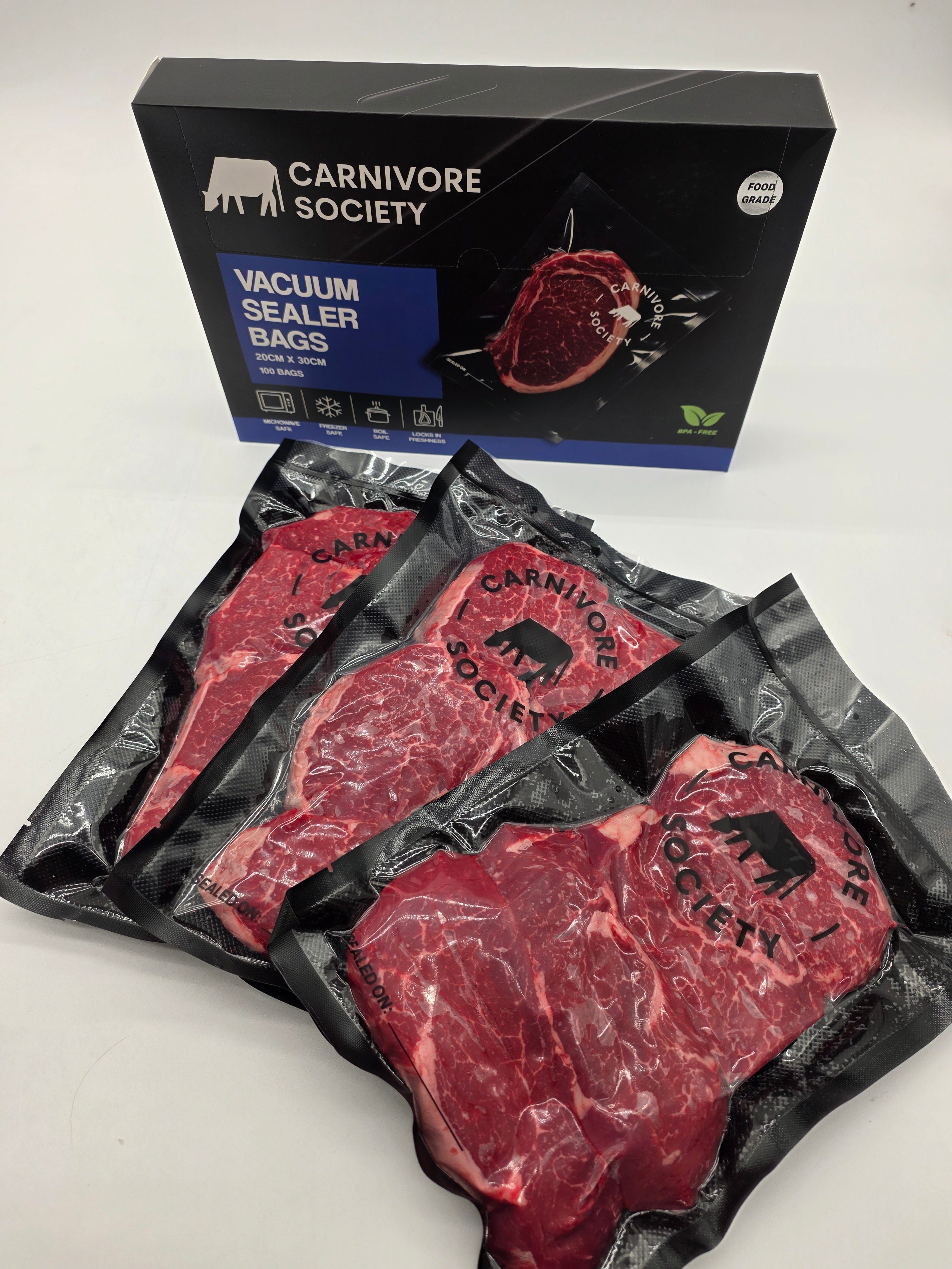 Carnivore Society Vacuum Sealer Bags - 20cm x 30cm (100 Pack)